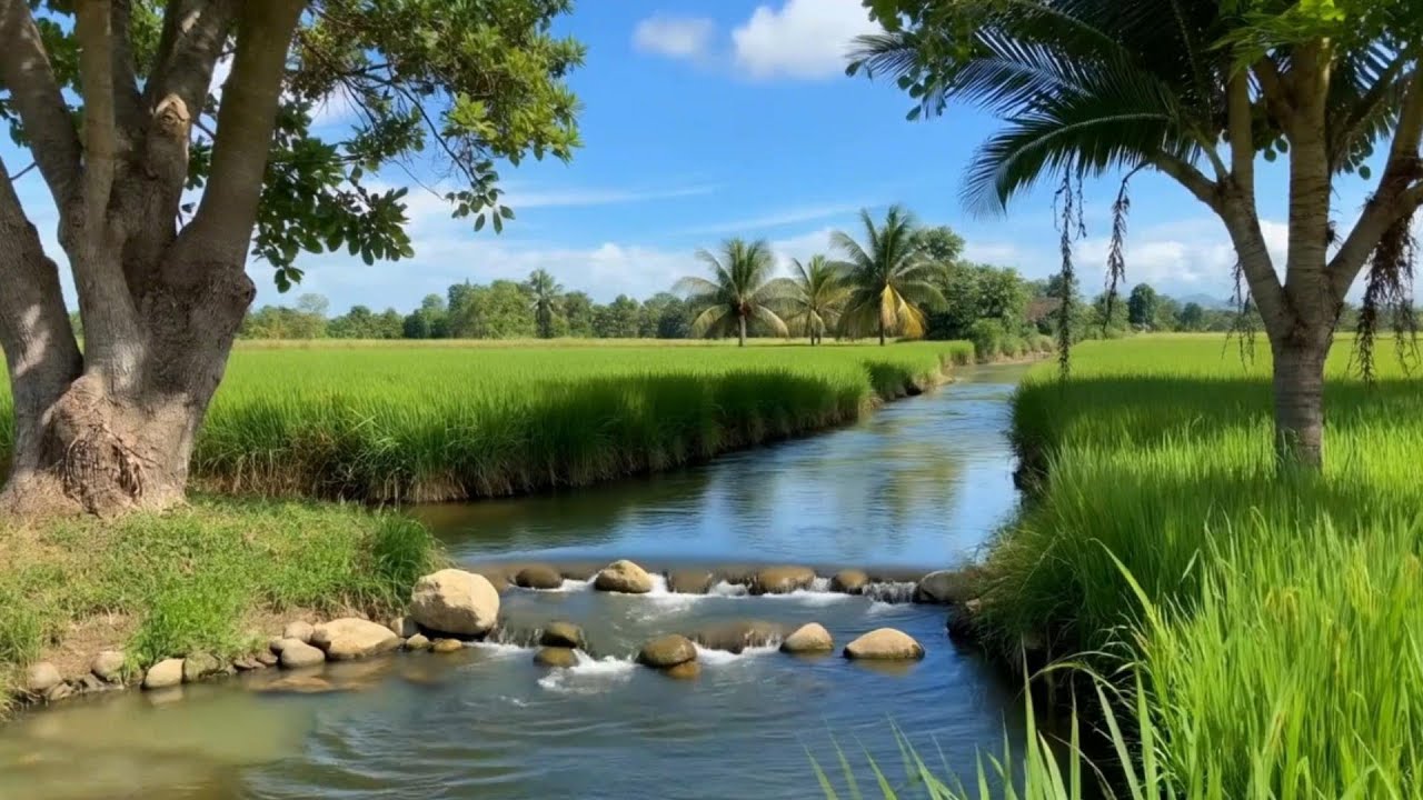 Relaxing ASMR Water Sounds | Tranquil Rice Field Ambience