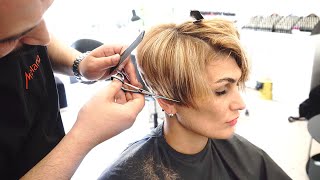 STACKED BLONDE PIXIE BOB CUT  AMAZING SHORT HAIRCUT