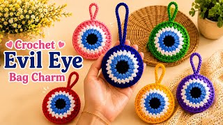 WOW 🧿 DIY CROCHET EVIL EYE BAG CHARM/KEYCHAIN | Easy Crochet Tutorial for beginner | Keychain design