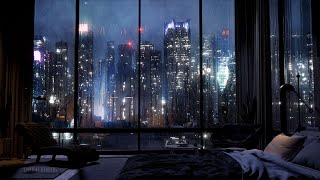 24/7 Luxury NYC Apartment With An Amazing View Of Manhattan | Wind & Rain Sounds For Sleeping |