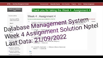 #NPTEL #DBMS #Week4 #Solutions NPTEL Database Management System Week 4 Quiz Assignment Solution 2022