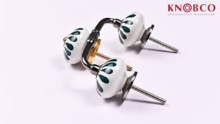 Famous Dark Green Flower On White Ceramic Cabinet Knob BPCMK 070 Net Worth