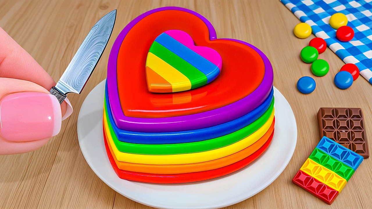 Rainbow Heart Cake 🌈💖 | Satisfying Mini Chocolate Cake Decorating ASMR ...