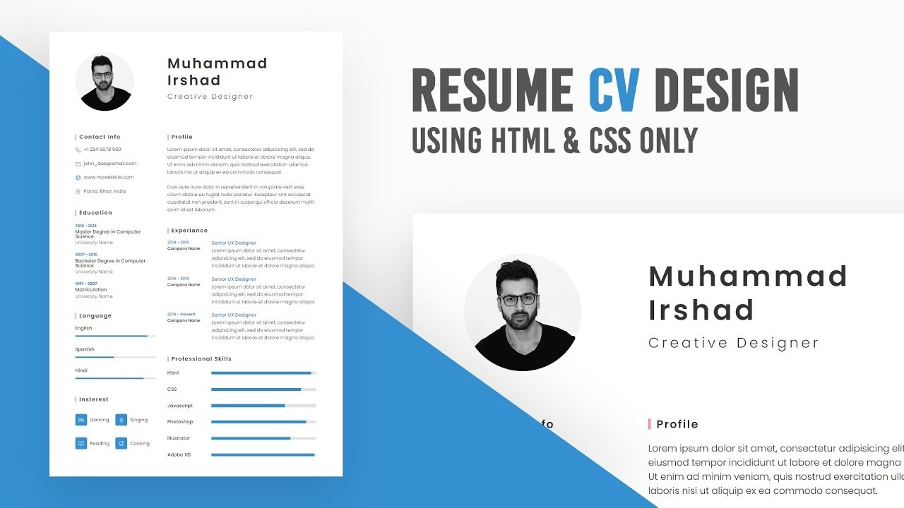 Resume CV design in HTML CSS - YouTube