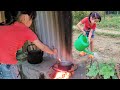 The 5yearold orphan girl takes care of her vegetable garden and cooks her own food