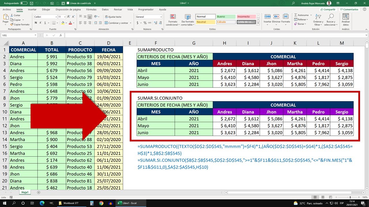 Complejos con Fechas SUMAR.SI.CONJUNTO SUMAPRODUCTO - YouTube