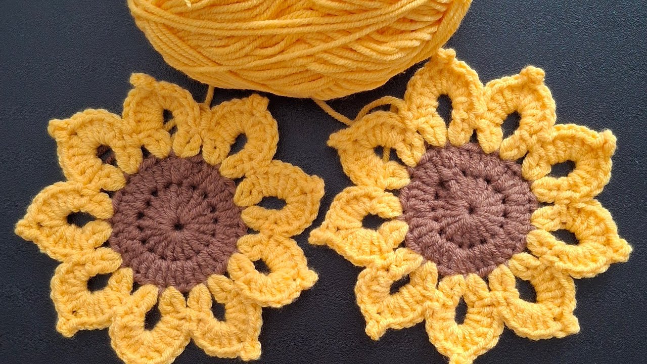 MK🧶Как связать подсолнух крючком для начинающих, это легко. Sunflower Crochet Motif 🌻Crochet napkin 