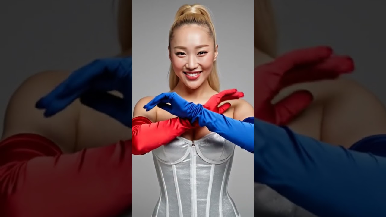 レッドとブルーのサテングローブをつけた美女がサワサワ… #ai #gloves #asmr #relax #latex #beauty #rubber #satin #手袋