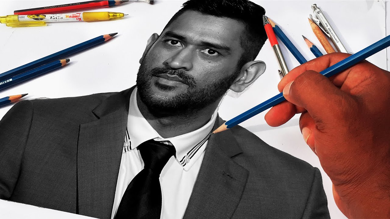 How to Draw Ms Dhoni pencil sketch step by step tutorial for beginner