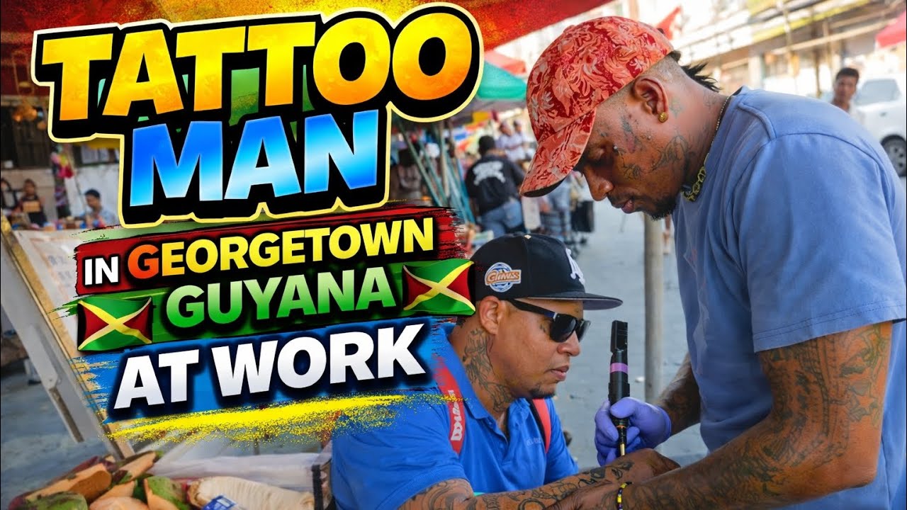 TATTOO MAN IN GEORGETOWN GUYANA AT WORK EVERYONE GIVE THERE OPINION