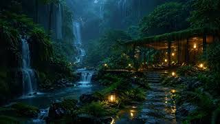 Deep Relaxation & Anxiety Relief / Waterfall Rain White Noise / Rainy Forest Retreat