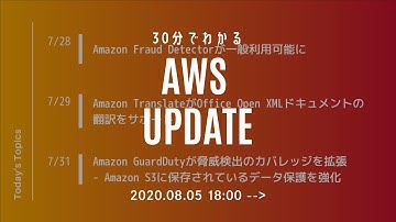 [Serverworks] 30分でわかる AWS UPDATE ！ [2020年8月 1週目] #serverworks #022