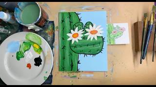 How to Paint Arizona's State Flower The Saguaro - Easy Acrylic Painting Tutorial for Beginners