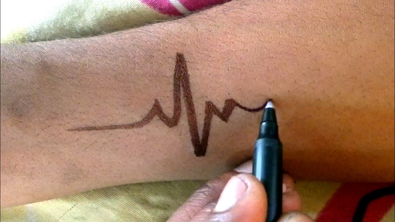 Heartbeat tattoo located on the wrist, minimalistic