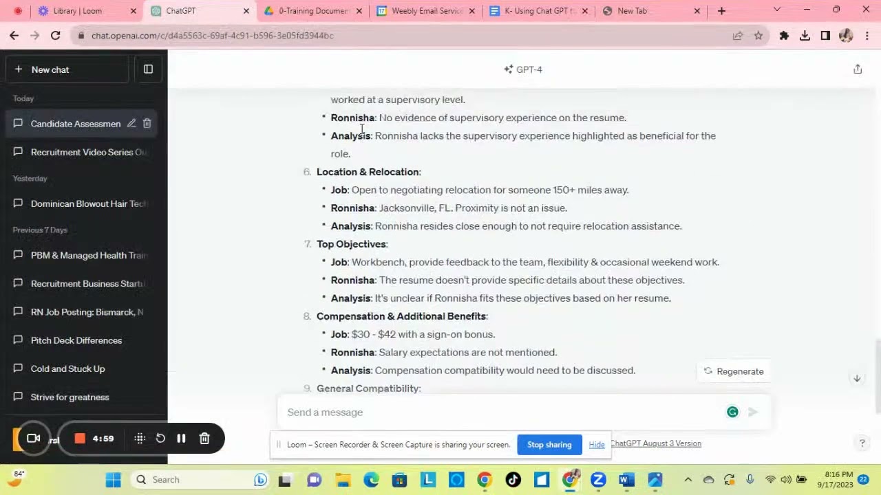 Using ChatGPT to Screen Candidates Resumes as a Recruiter
