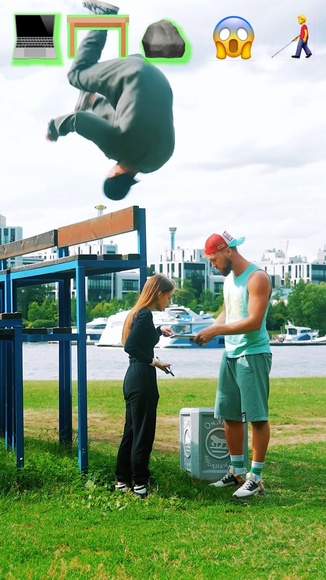Stunts with Emojis pt.90??#kiryakolesnikov #prank #funny #comedy #stunt #parkour #flip