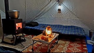 SPENDING THE NIGHT WITH MY WIFE IN A COZY TENT WITH A STOVE IN A SNOW STORM!