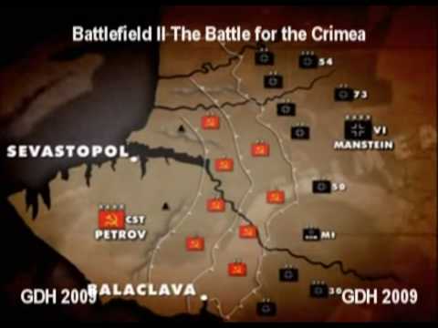 Videos Running Time 01:41:00 in 10 Parts Battlefield II: The Battle of the Crimea" This episode of "Battlefield" chronicles the German Armys campaign in the Crimea. The campaign was conducted by the German 11th Army (XI), despite the incorrect map references to the 6th Army (VI). The Crimea was a thorn in the belly of Army Group Souths advance on Rostov. Hitler also believed the Crimea could act as an alternative invasion route into the Caucasus. The task of conquering the Crimea would fall on Gen. Erich von Manstein. Mansteins 11th Army would consist of 4 Corps. Thirty, 49th Mountain, 54th, and the 3rd Romanian Corps were all assigned to the 11th Army. The Soviet Union would assemble a force of 235000 men in various units. The Battle of the Crimea officially began on September 24th, 1941. Gen. Mansteins first objective was to break resistance and breakthrough the Isthmus of Perekop. This invasion route was an obvious choice, and a necessary entrance into the Crimea. Manstein had no choice but to fight a battle of attrition in this area. Manstein achieved a breakthrough on October 28th, 1941. The defenses of Sevastopol were extensive and well planned out. Three belts of defenses defended the approaches to the city. Manstein chose to center his offensive in the south. The Soviet defensive belt network was weaker in the south. However, the terrain was terrible. The offensive failed. As Manstein was closing on Sevastopol, the Soviets launched attacks across the Kerch <b>...</b>