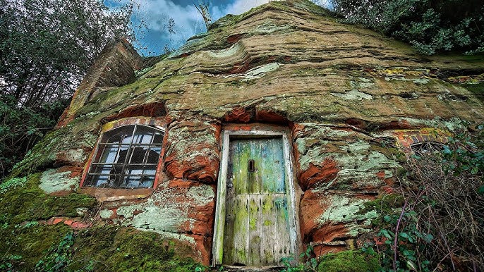 abandoned house with carved face