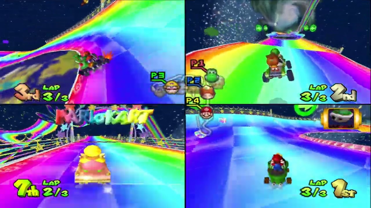 Mario Kart Double Dash Custom Tracks  4 Players - Diddy Kong Vs King Bob Omb Vs Wario Vs Baby Daisy