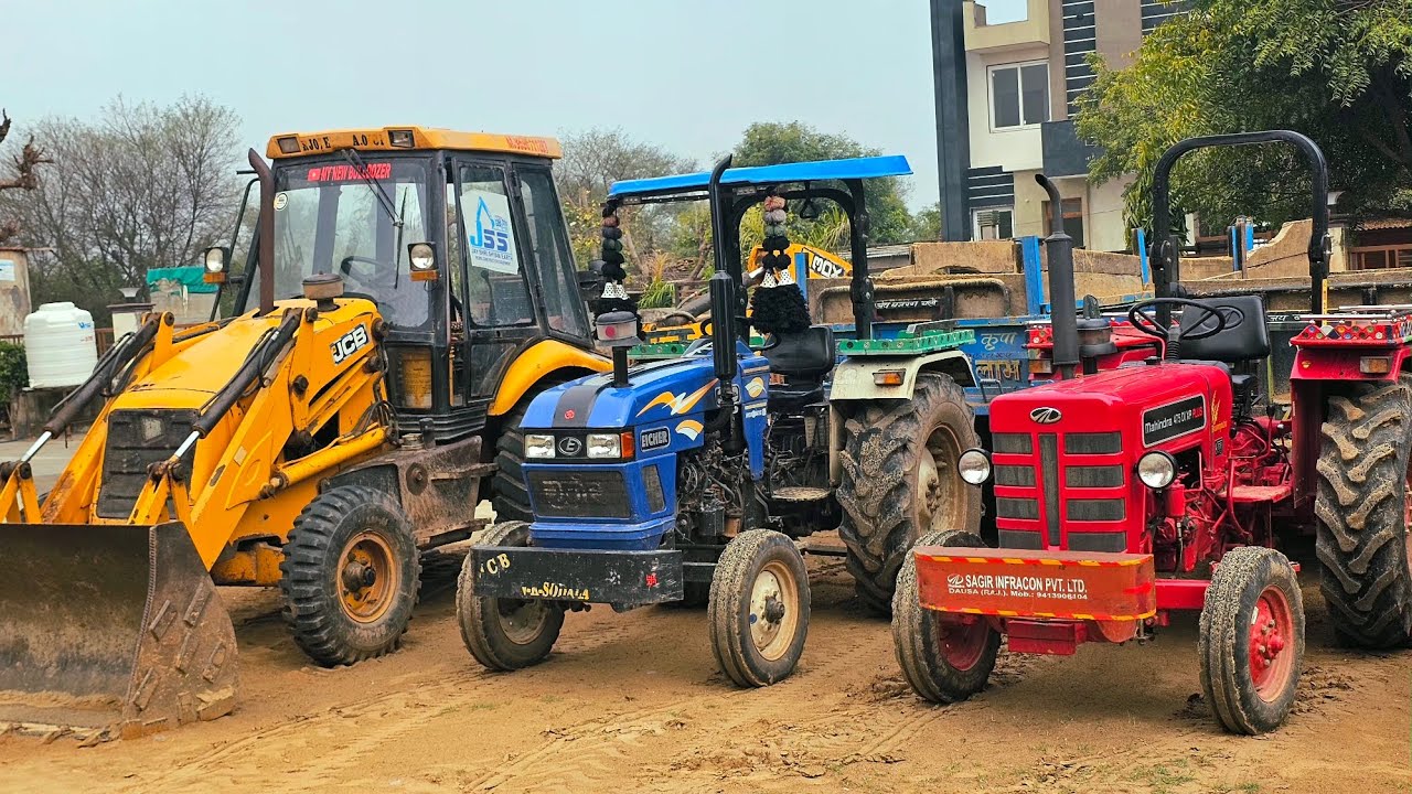 JCB 3dx Eco Loading Sand | Farmtrac 60 Kubota Models Swaraj 855FE Fired while Running Tractors | BUS