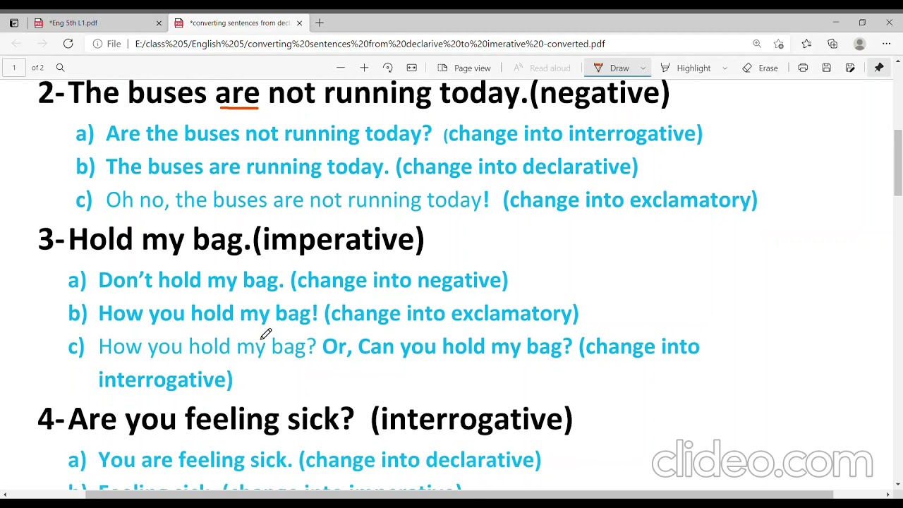 Class 5 Convert sentence into imperative, exclamatory , declarative