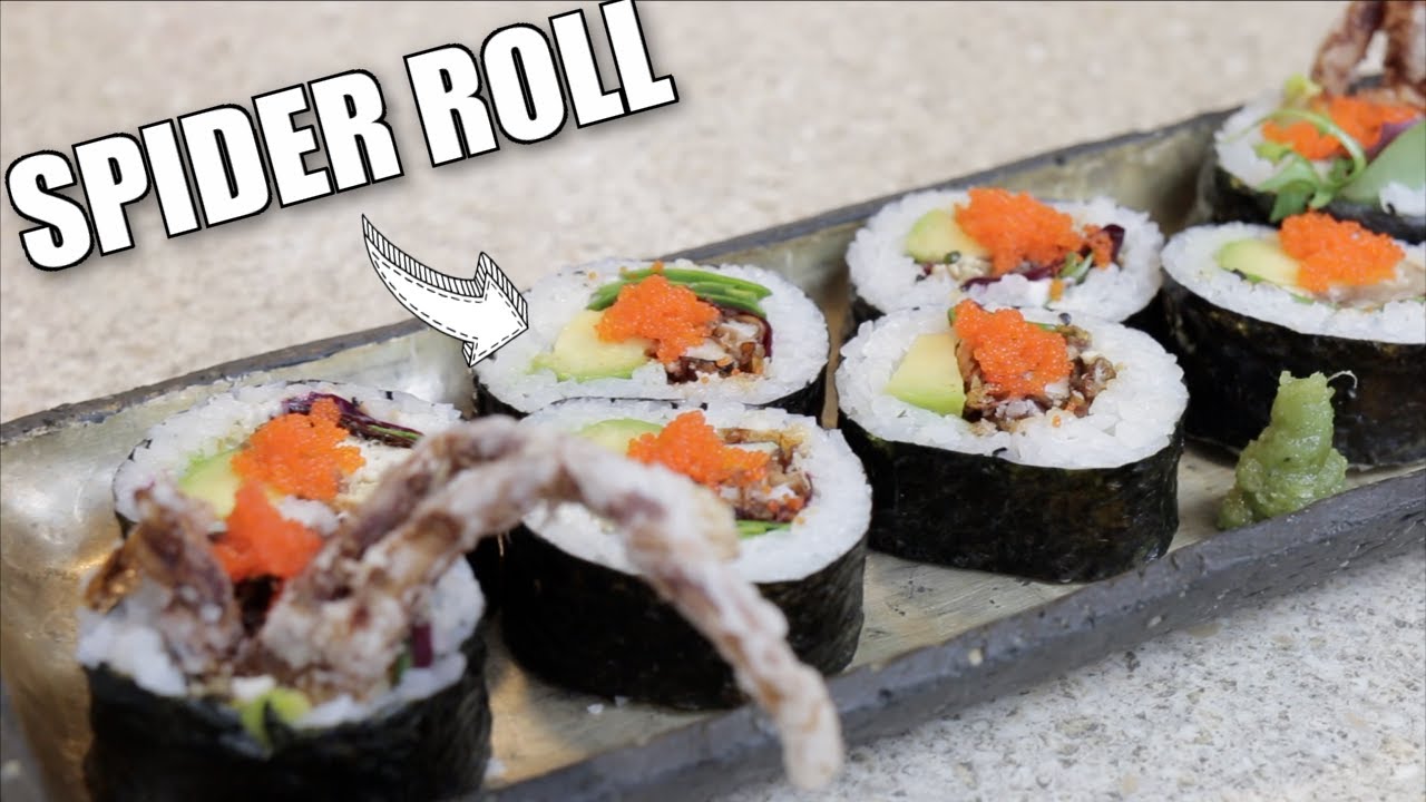 How to make a SPIDER sushi roll and a salmon and avocado sushi roll ...