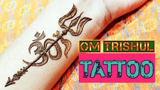How To draw Om Trishul Henna Tattoo - shivratri mehndi design - how to make mahadev trishul tattoo