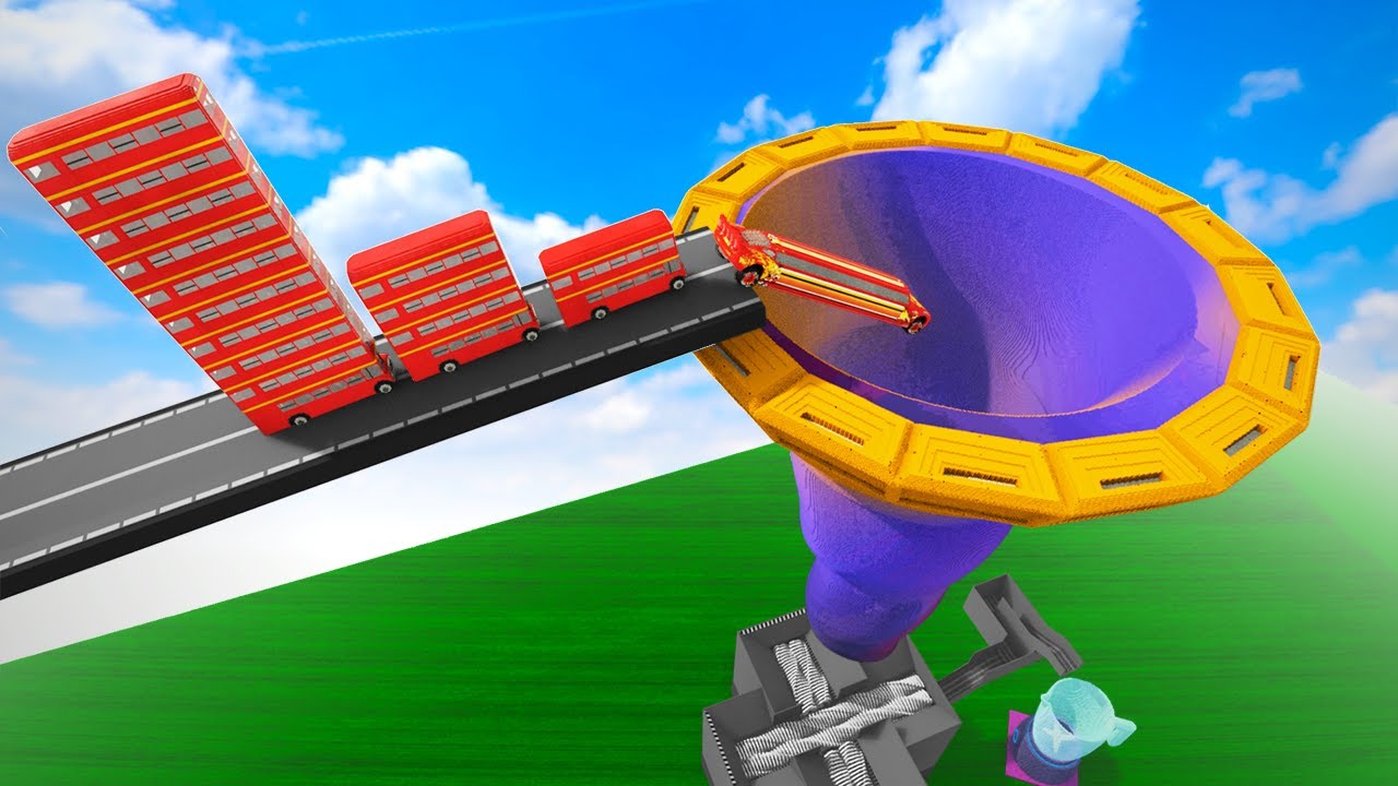 Cars Falling Through The Large Funnel Into The Plus Shredder Factory | Teardown