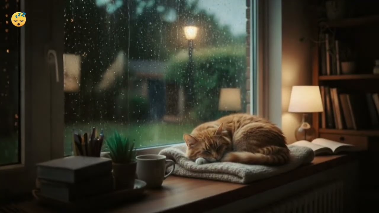 Fall Asleep Fast 🌧️ Rain Sounds with a Sleeping Cat by the Window