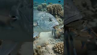The trevally fish snatch a blue crab. #fishing #highlights #scubadiving #viral #marinelife #shorts