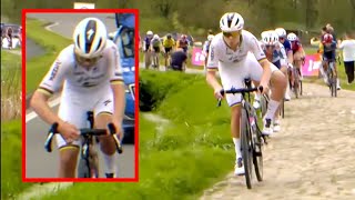 Lotte Kopecky Holds Up Crash then Fixes Loose Stem | Paris-Roubaix Femmes avec Zwift 2024