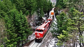 Massive Double Stack Trains Thru Curves And Tunnels Along The Fraser Canyon - Canada