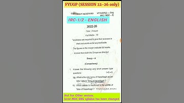 FYUGP IRC -1/2 ENGLISH Question paper Session - 2022-26 #vbu