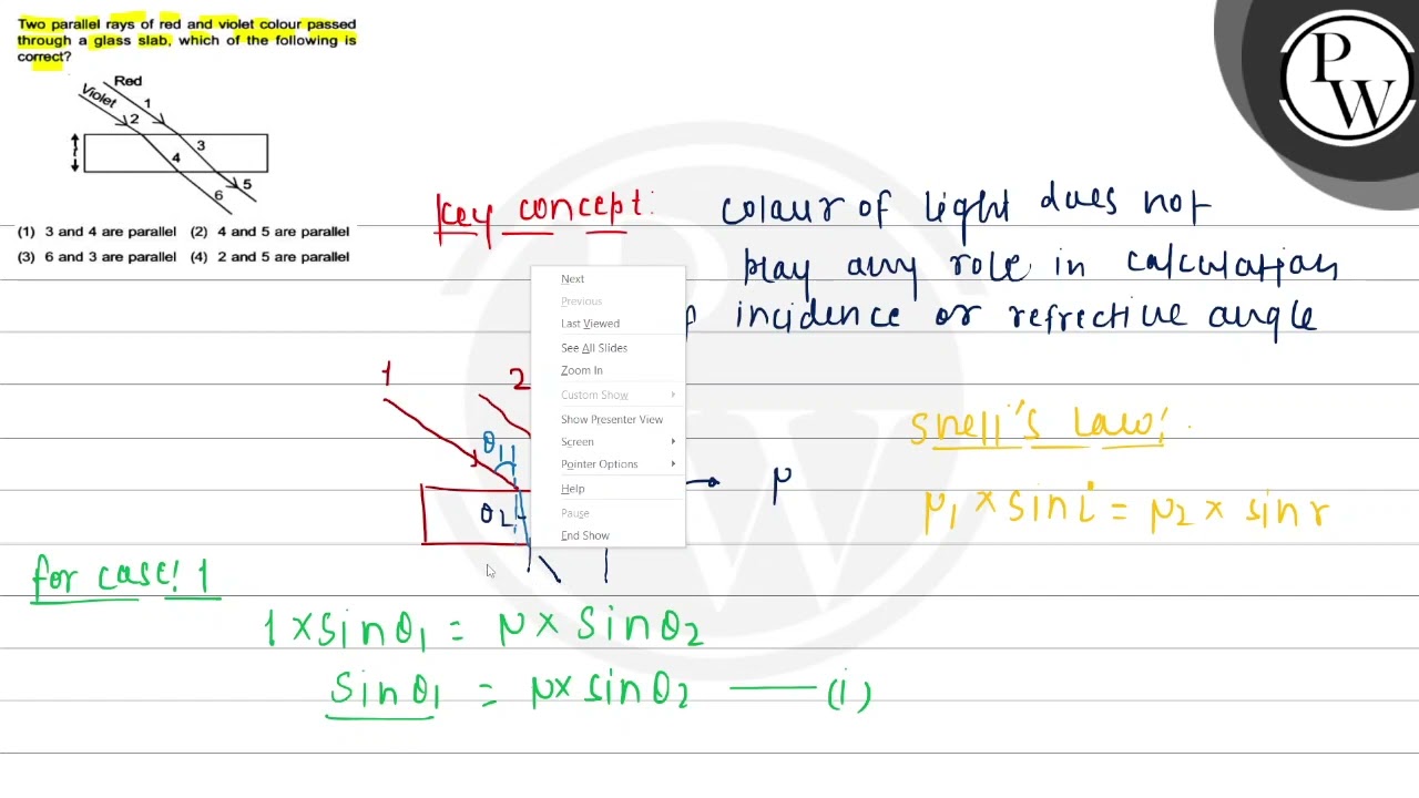 Two parallel rays of red and violet colour passed through a glass s...