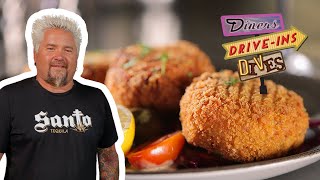 Guy Fieri Eats NewFoundLand Cod Cakes | Diners, DriveIns and Dives | Food Network