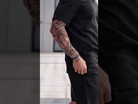 Мужской черный льняной комплект на лето футболка V-neck и шорты, видео 1