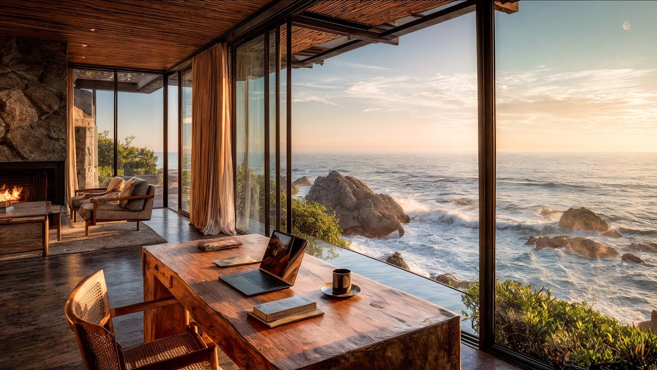 Oceanfront Workspace Ambience | Morning Sea Sounds for Focus, Study & Deep Work