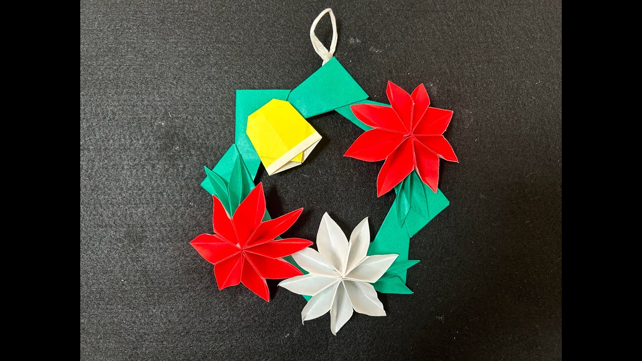 Origami] Christmas Wreath December Poinsettia Bell - YouTube