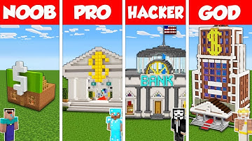 Minecraft Battle: NOOB vs PRO vs HACKER vs GOD: BANK ROBBERY HOUSE BASE BUILD CHALLENGE / Animation