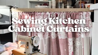 Sewing Kitchen Cabinet Curtains from Thrifted Bedsheets! #upcycling  #sewing #kitchenmakeover