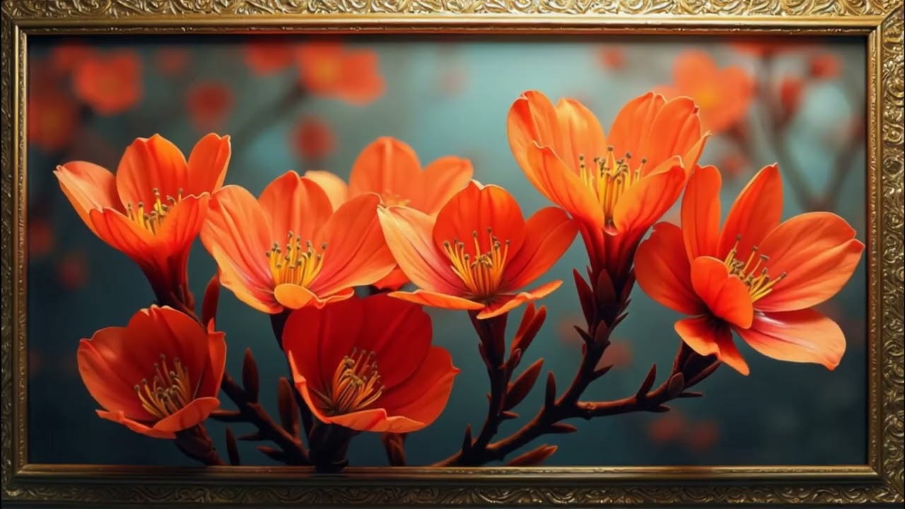 3D animated Floral background framed picture for TV screen saver