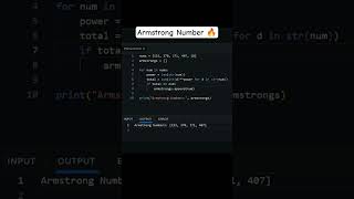 Armstrong Number Program in Python 🔥 | Armstrong Number #coding #python #programming #shorts