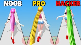 NOOB vs PRO vs HACKER in Hair Rush! screenshot 1