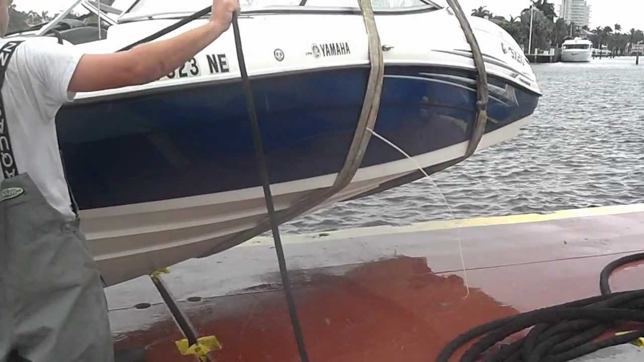50 ton crane barge. Launching a small boat.