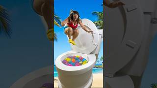 I Jumped Into The Worlds Biggest Toilet Giant Surprise Egg Pool At The Beach  #Shorts