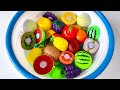 Satisfying Video Drop lots of fruits pieces into the blue pool ASMR