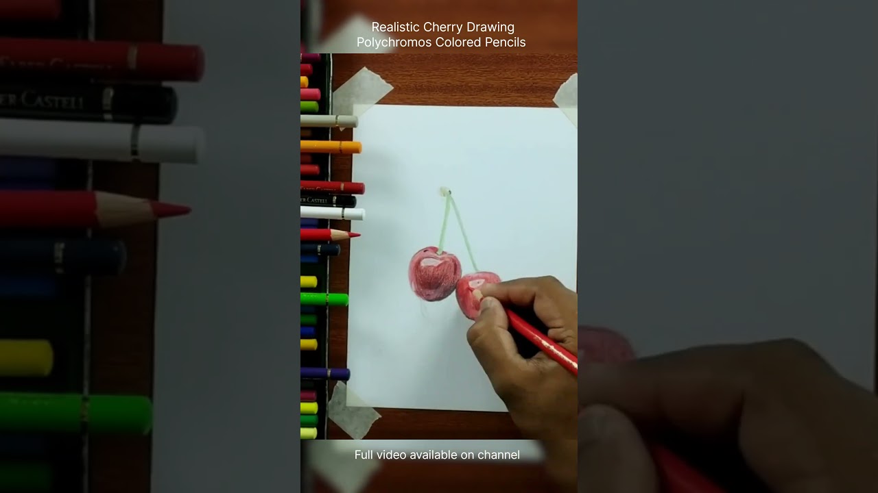 Realistic Cherry Drawing | Polychromos Colored Pencil 🍒
