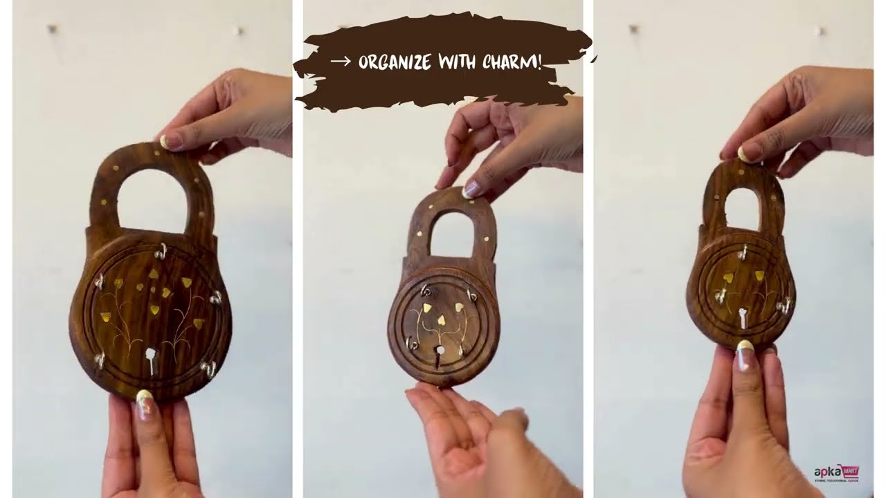 Lock Shaped Wooden Key Holder Set of 3 | Wall Hanging Organizer | Rustic Home Decor