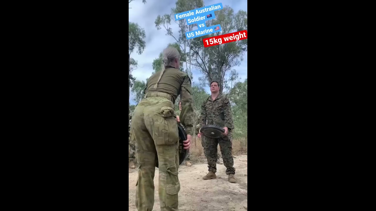 Female Australian Soldier VS Male US Marine Contest  shorts